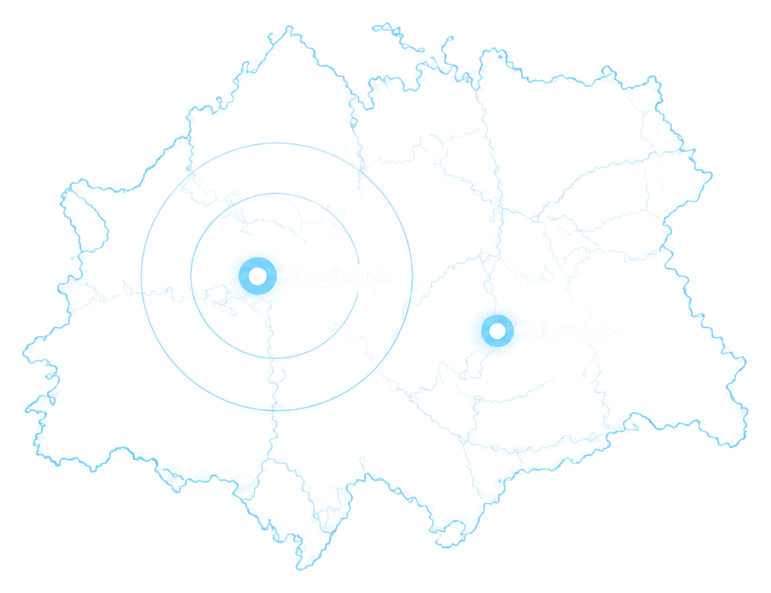 Karte von Schwaben und Oberbayern mit den Standorten Augsburg und München